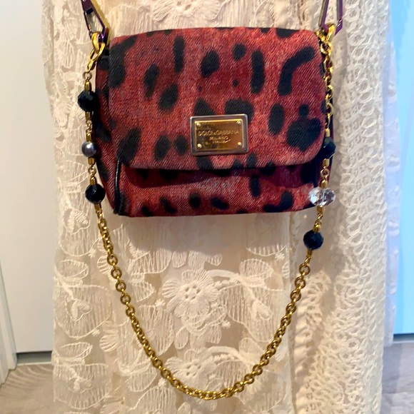 Dolce & Gabbana Handbags - Dolce & Gabbana mini purse denim leopard crystals